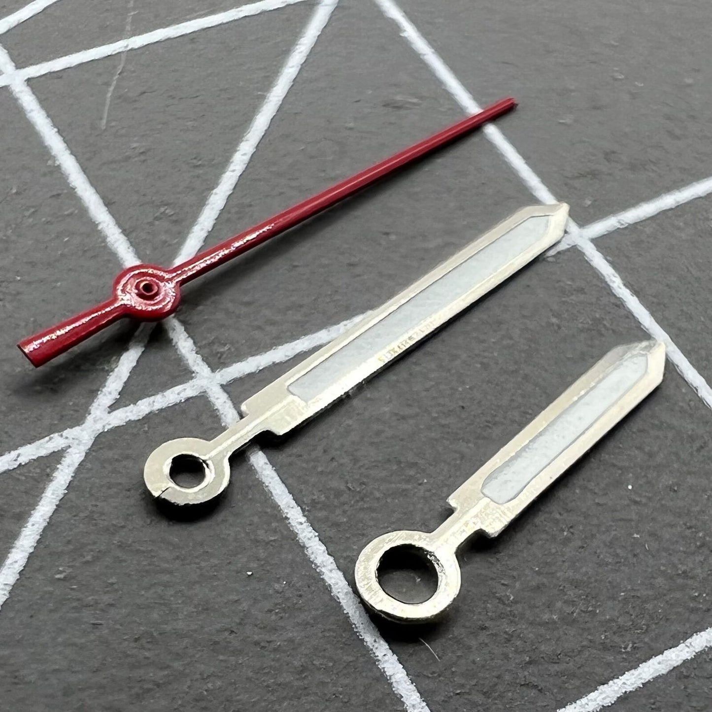 Luminous watch hands for Miyota 2035 quartz movement, enhancing visibility in low light, P1-H2-C22 part.