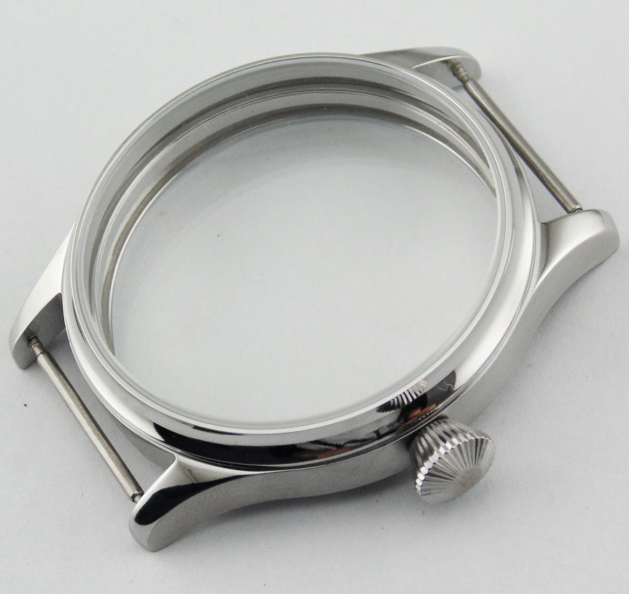 44mm stainless steel watch case for ETA 6498 movement, compatible with Seagull ST3600/ST3621 models.