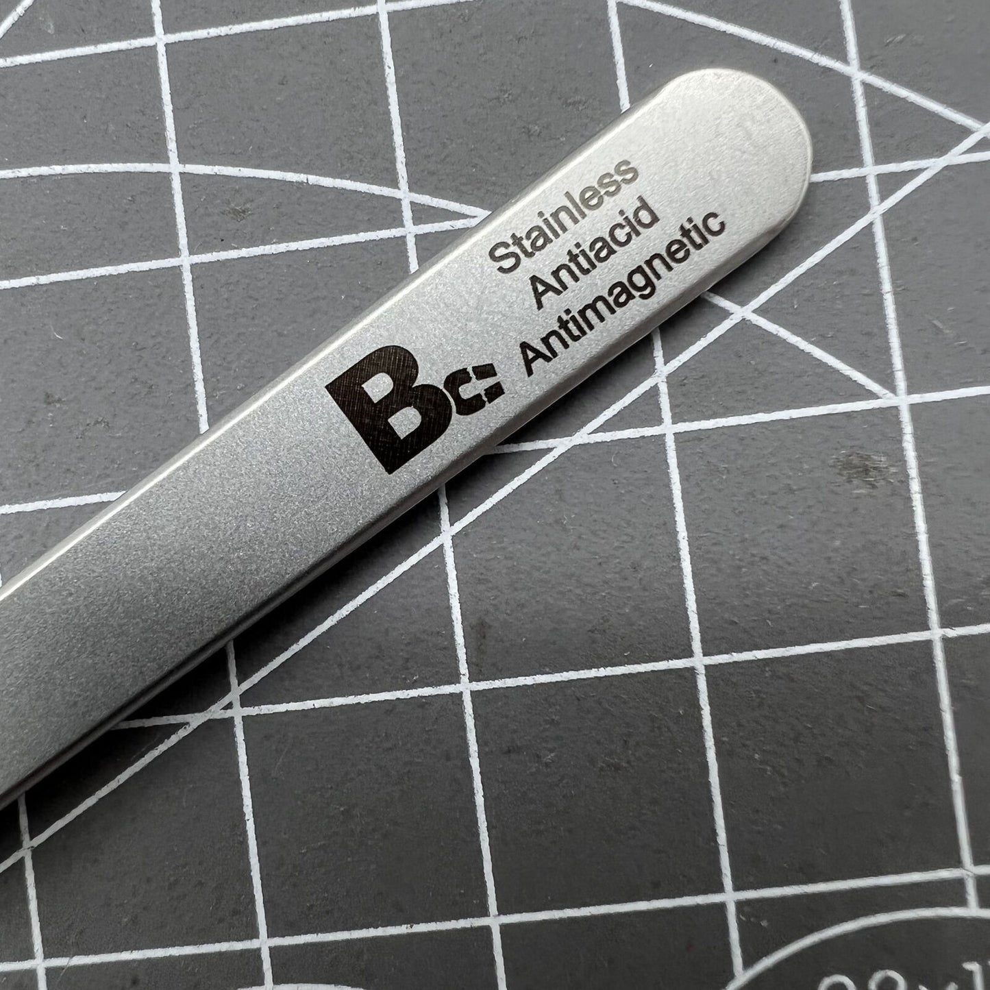 Swiss Bergeon 7026-SS antimagnetic tweezer with fine narrow tips for detailed watch repair tasks.