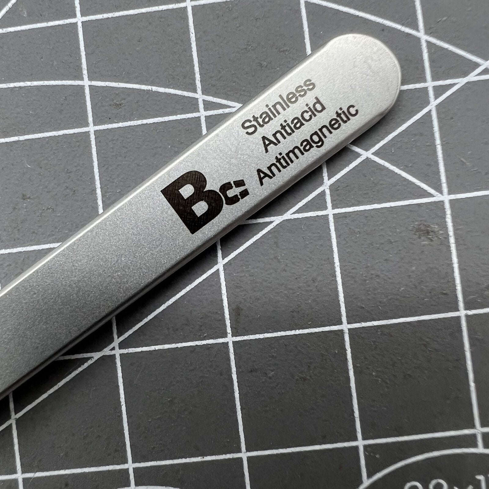 Swiss Bergeon 7026-SS antimagnetic tweezer with fine narrow tips for detailed watch repair tasks.