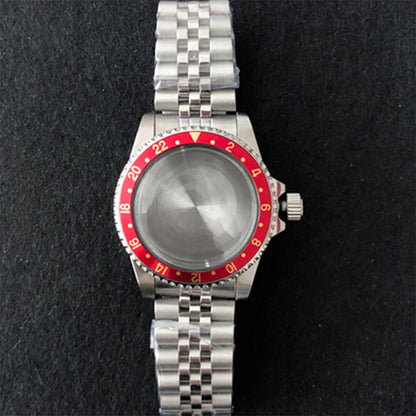 Stainless steel 39.5mm watch case with strap band for NH35/NH36 movement, durable and stylish.
