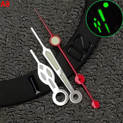 Aiguilles de montre rouges pour secondes, 12,5 mm, vert luminescent, garniture argentée, pour mouvement NH35 NH36