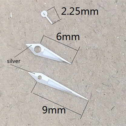 2 Sets/Pack 9mm Green Luminous Silver Trim Hands for Movement Miyota 1L45 Quartz
