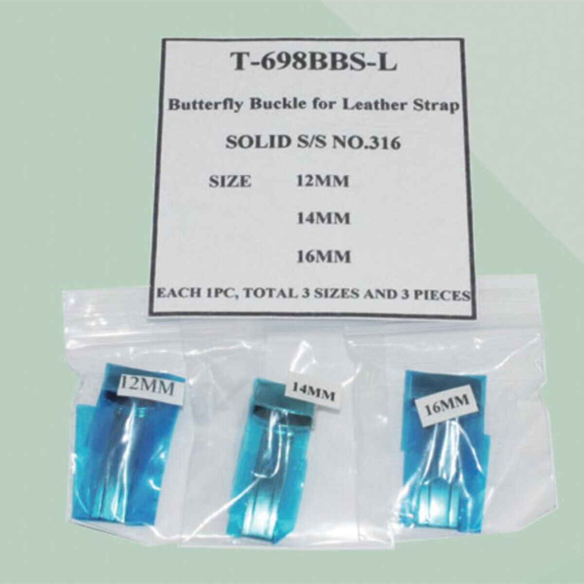 Set of 3 solid stainless steel butterfly buckles for 12-16mm lady leather watch straps.