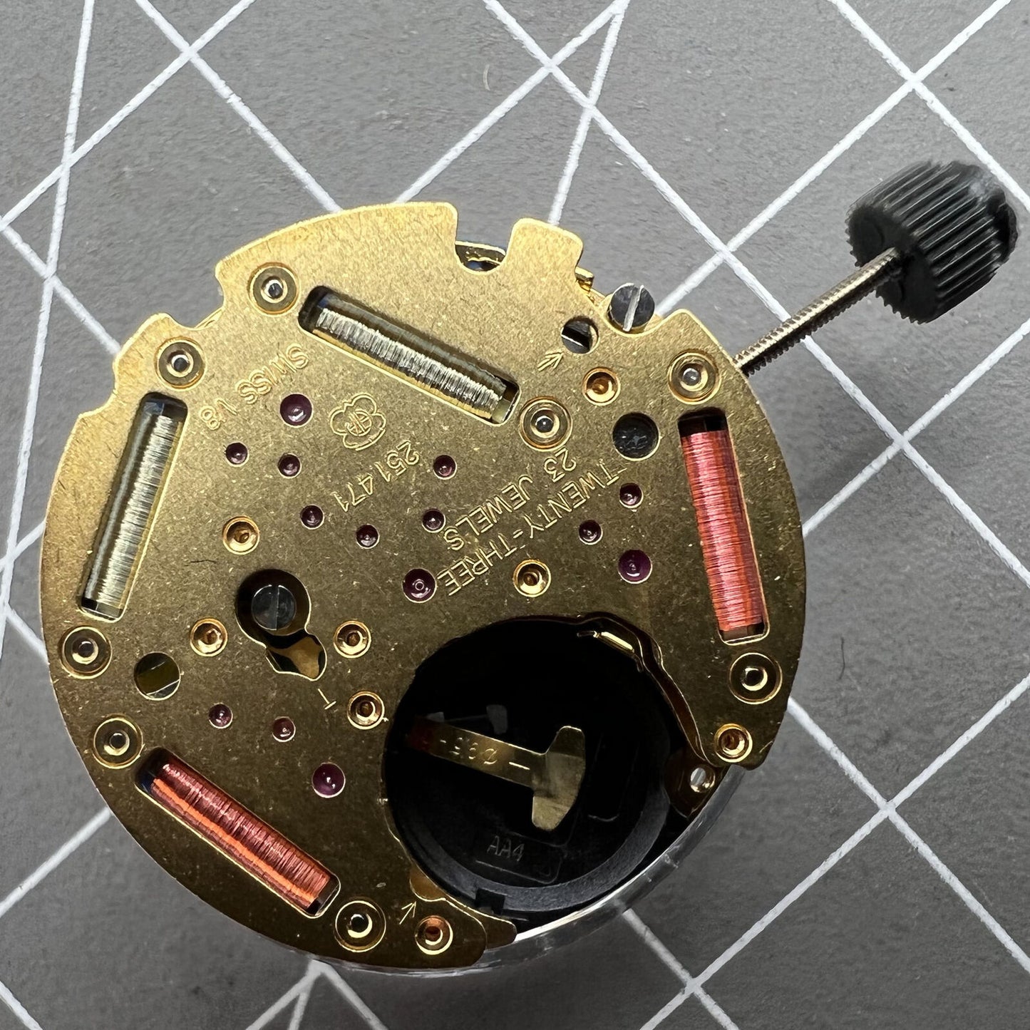 ETA 251.471 quartz movement close-up highlighting precision multifunctional watch components by ETA.