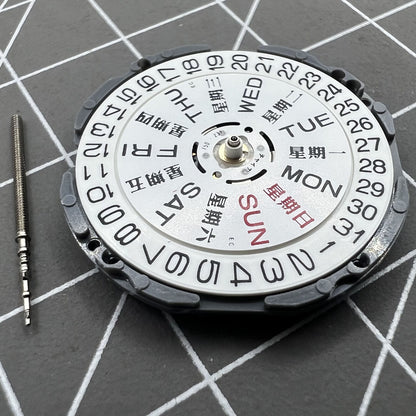 Epson VJ33B quartz watch movement with double calendar and date display at 3 o?clock.