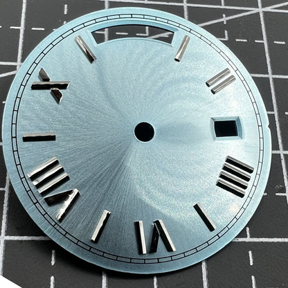 28 5mm Silber Zifferblatt ohne Leuchtmasse Hellblaue Nageldetails für Seagull ST1644 Uhrwerk