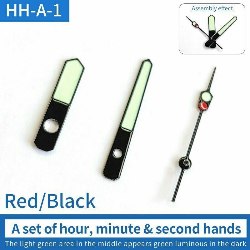 Green luminous watch hands set by SKX007, designed for SRP Turtle series, ensuring clear visibility in low light.