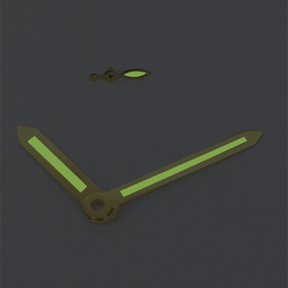 Golden trim green luminous watch hands designed for ST3600 movement, adding clarity and elegance.