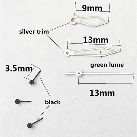 13 mm silberner Rand, grüne Leuchtzeiger für Epson VD53 VD54 VD57 Uhrwerk