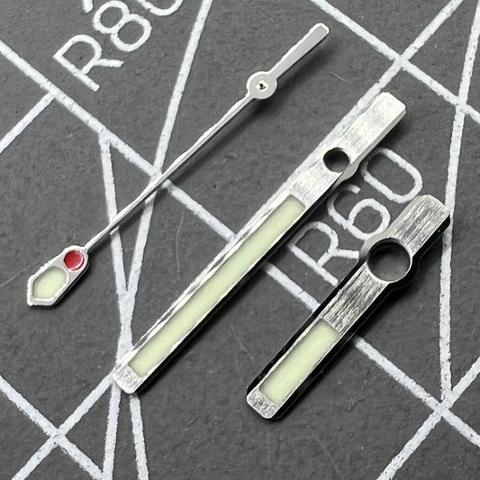 Trim C3 Super Lume silver watch hands for SKX007 with NH35/NH36 movement enhancing visibility and style.