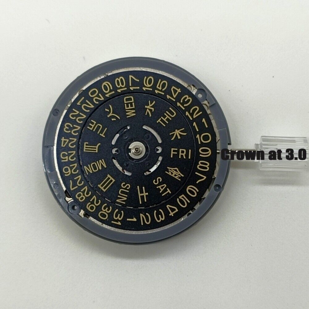 Seiko NH36 Automatikwerk Uhr mit schwarzem Zifferblatt, goldener Schrift und Datumsanzeige bei 3 Uhr