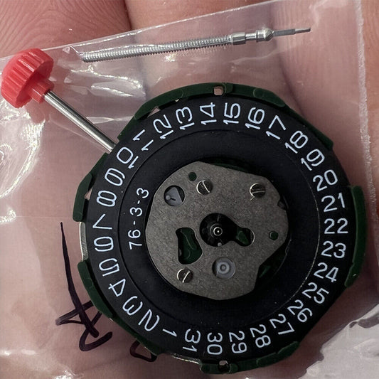 Miyota 2115 Japan quartz movement with black date disk at 3 o'clock, single calendar, and 3 hands display.