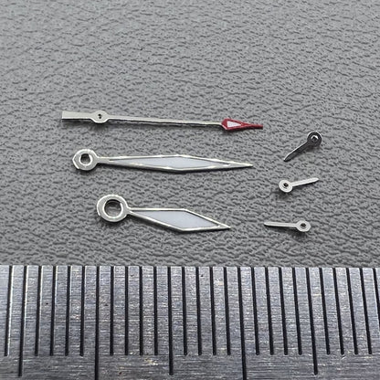 Set of 2 silver trim diamond-shaped lume hands for Miyota JS15 watch movement.