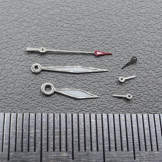 Set of 2 silver trim diamond-shaped lume hands for Miyota JS15 watch movement.