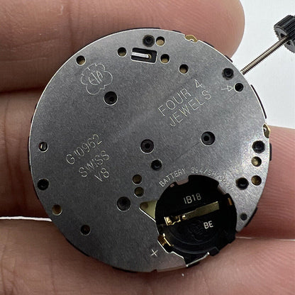 ETA G10.962 watch quartz chronograph with 3 subdials and date window, Swiss precision movement by ETA.