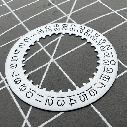 White date wheel for RLX 3135 watch movement, compatible replacement part for accurate date display.