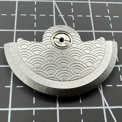 Silver Sea Wave carved rotor oscillating weight for Miyota NH35 NH36 watch movements, detailed design.