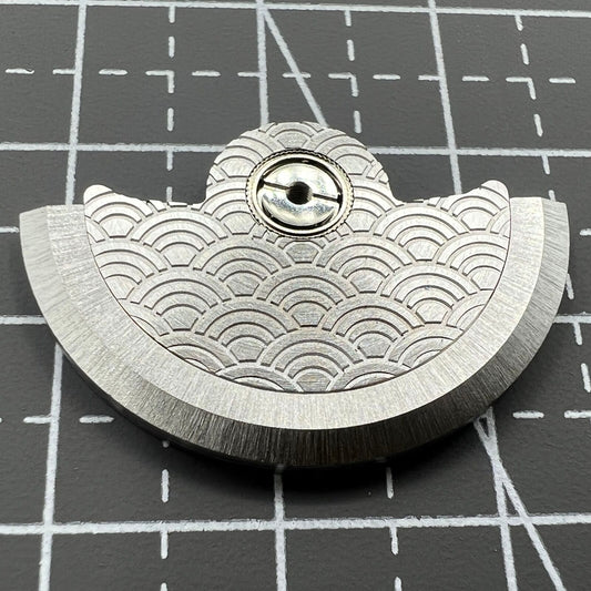 Silver Sea Wave carved rotor oscillating weight for Miyota NH35 NH36 watch movements, detailed design.