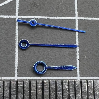 Blue 9mm arrow-shaped watch hands by Miyota, no lume, designed for quartz movement #3.