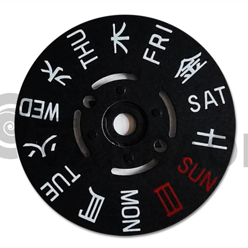Black Japanese English Week disk wheel for NH35/36 movements, position 3/3.8, watch accessory.