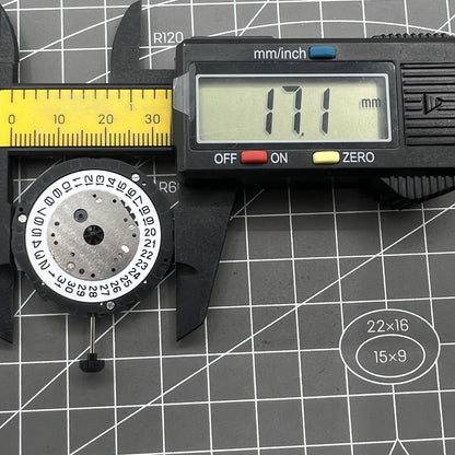 Miyota 6S10 quartz watch movement featuring small seconds at 6, 9, 12 o'clock and date display at 3, ideal for precise timekeeping.