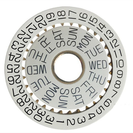 White date disk with week and date wheels for ETA7750 movement watch repair parts.