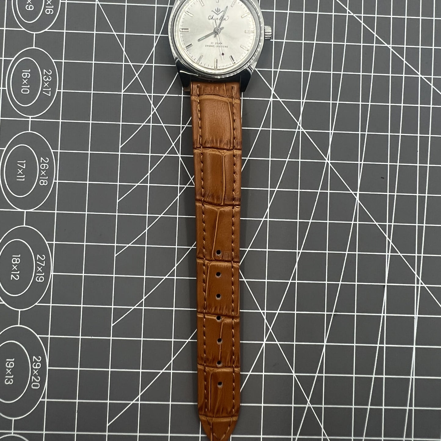 Chunlan 32mm manual mechanical watch with silver dial and 17 jewel movement for elegant timekeeping.