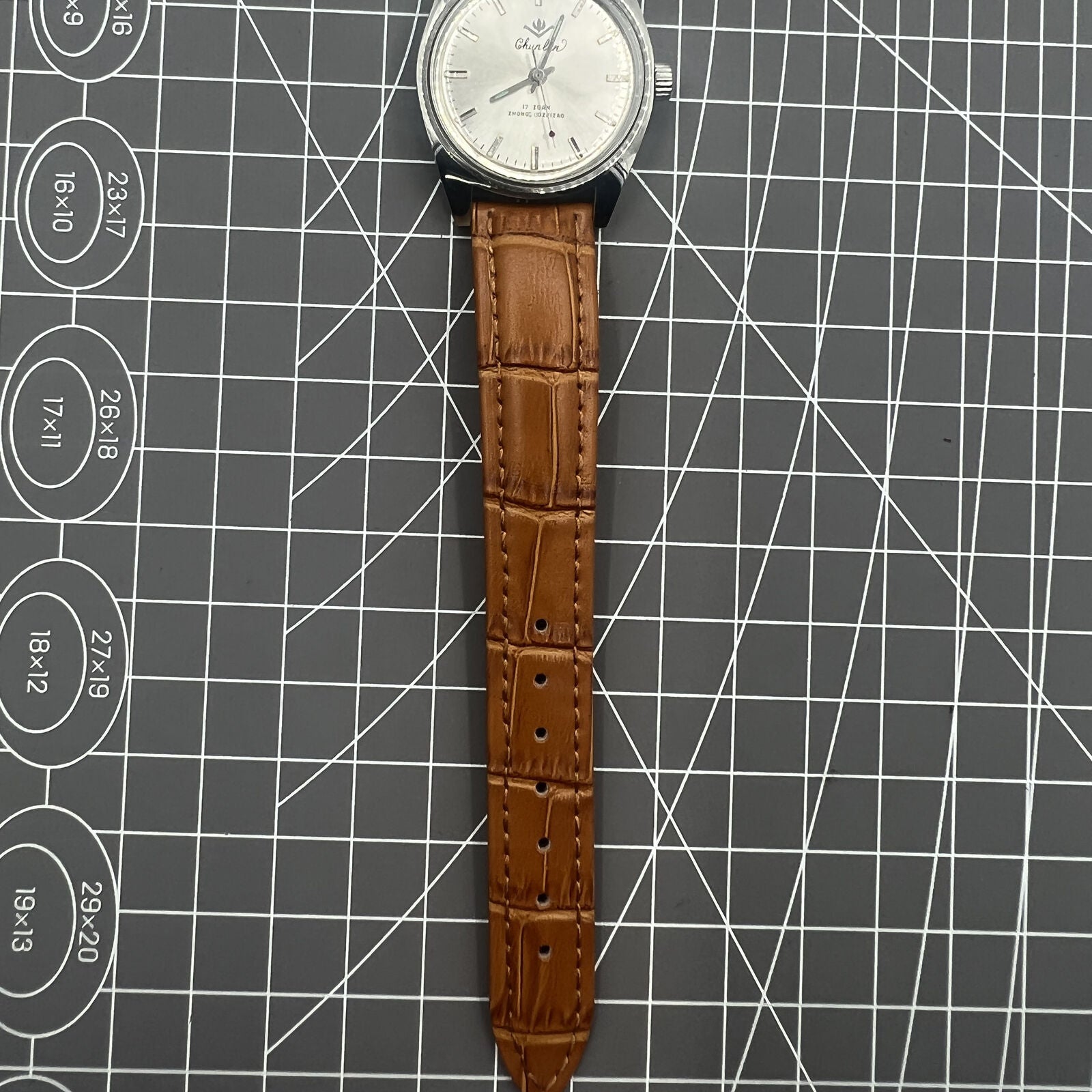 Chunlan 32mm manual mechanical watch with silver dial and 17 jewel movement for elegant timekeeping.