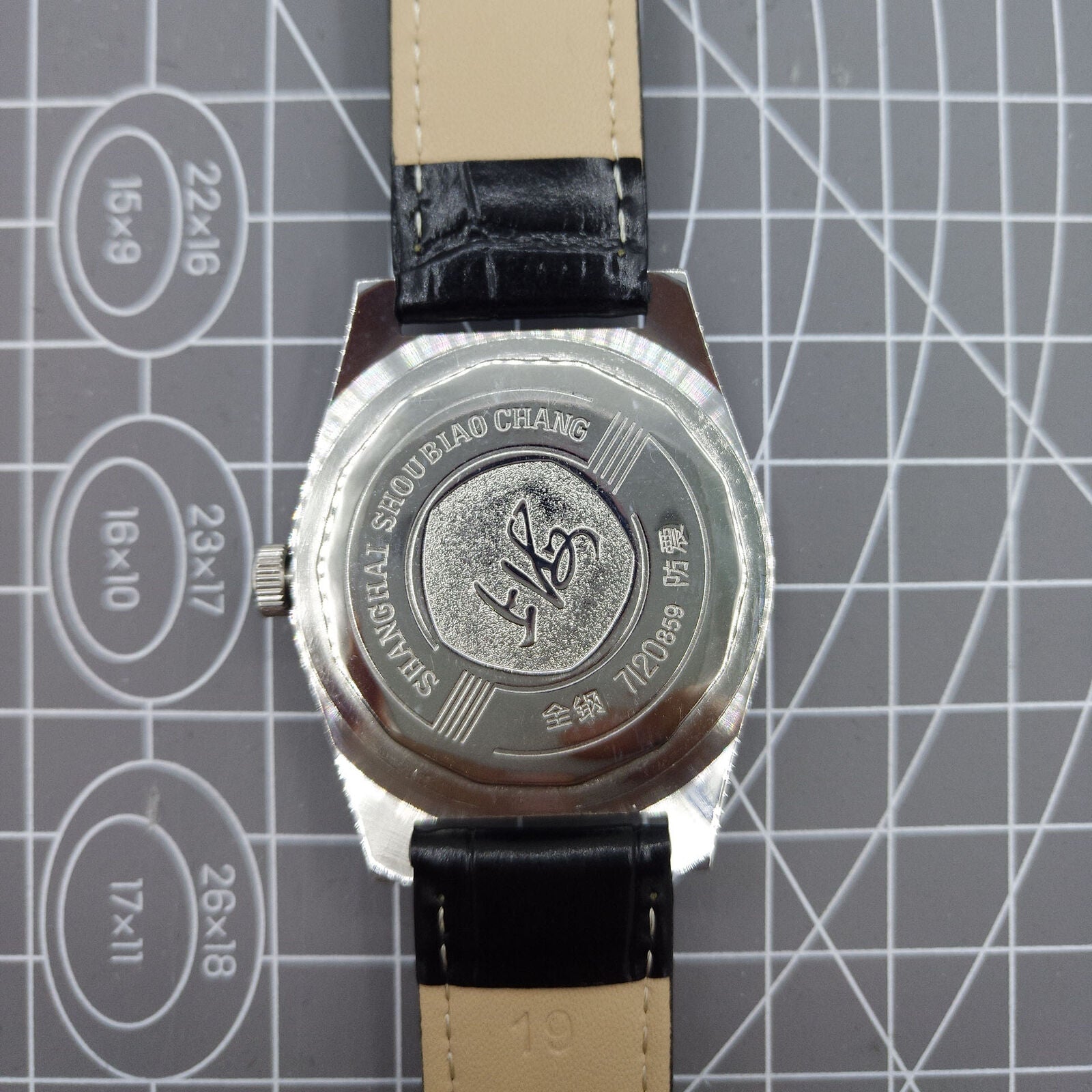 Shanghai Factory 38mm manual mechanical watch with white dial and 19 jewels, classic design for timeless elegance.