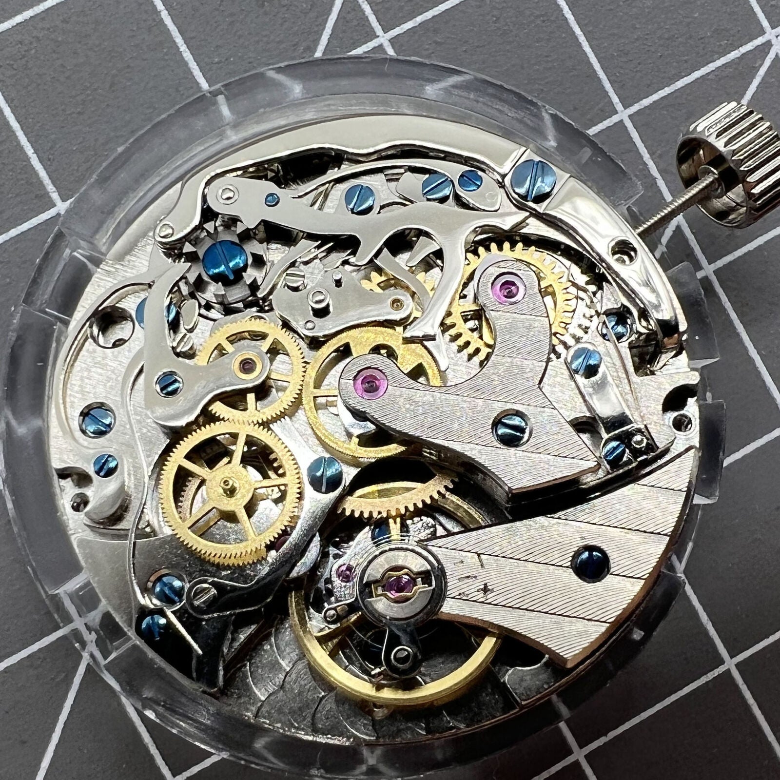 Tianjin Seagull ST19 automatic movement close-up highlighting intricate mechanical gears and components for precision watches