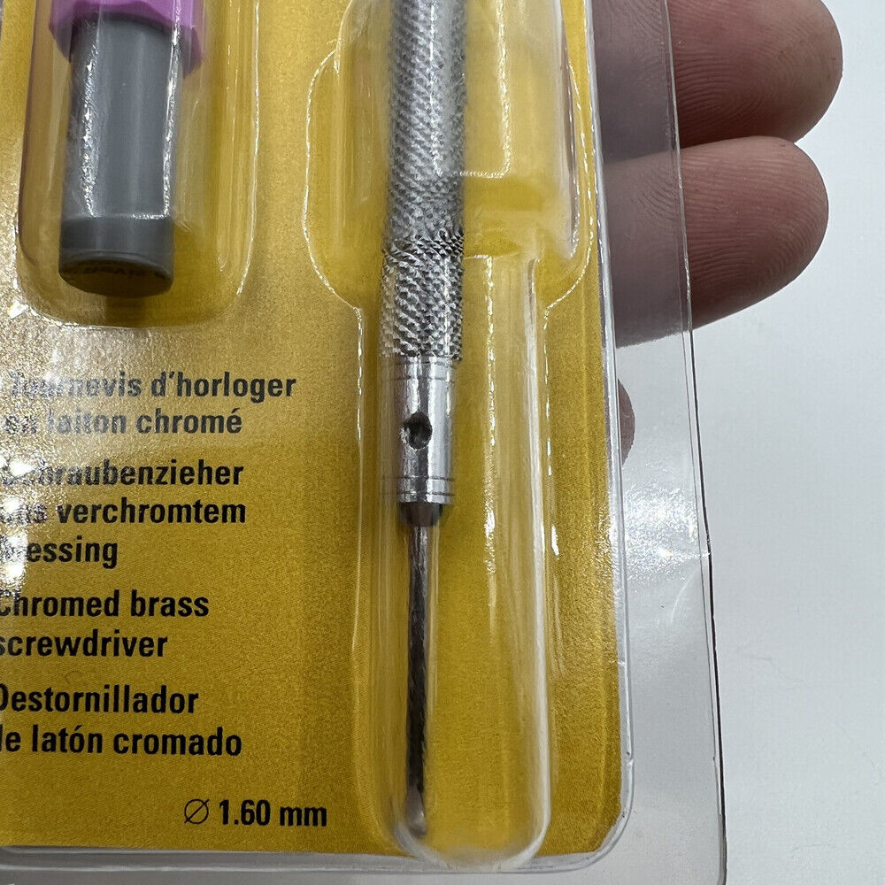 Bergeon 30080-H violet 1.60mm screwdriver with spare blades for precise watch repair tasks.