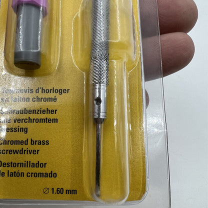 Bergeon 30080-H violet 1.60mm screwdriver with spare blades for precise watch repair tasks.