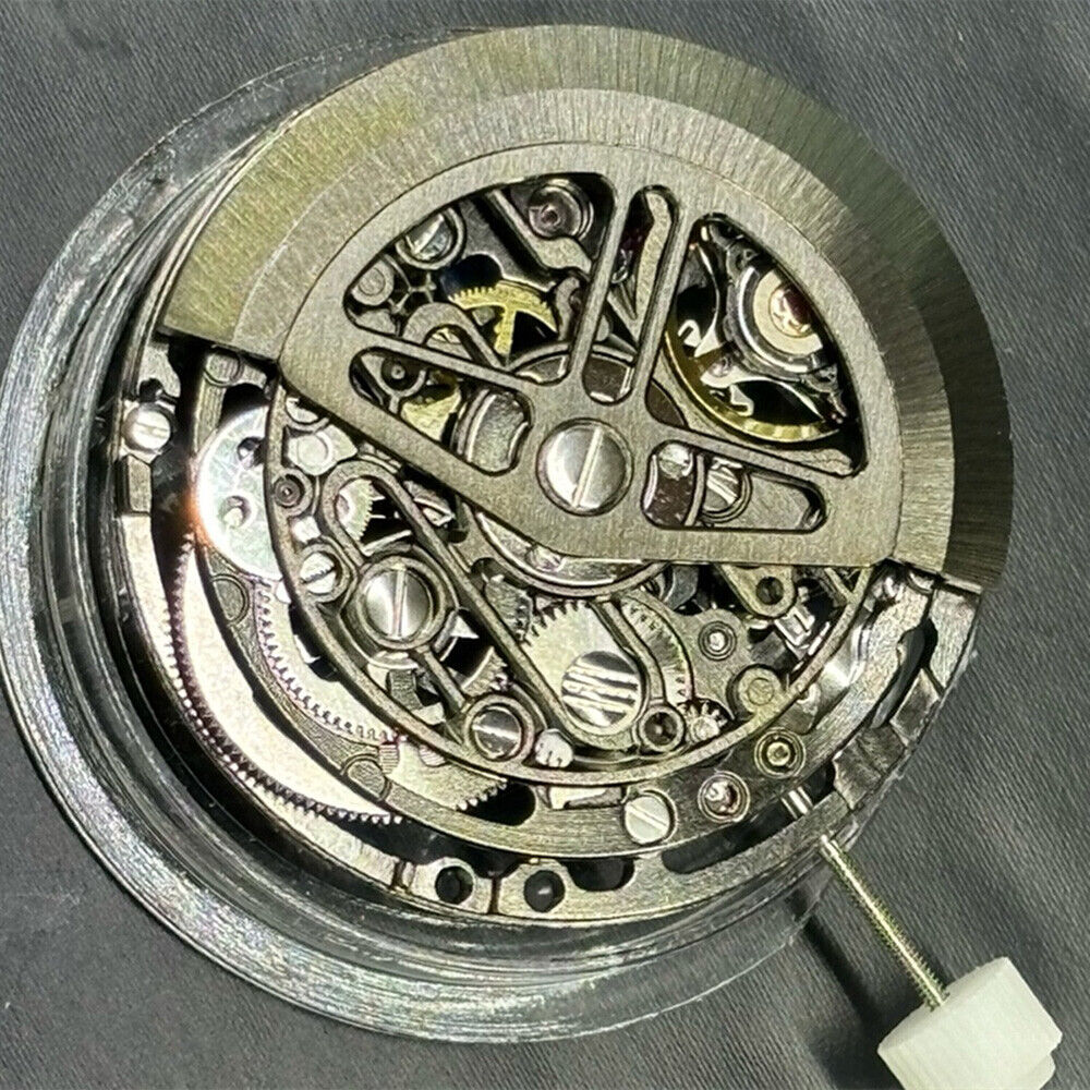 Hangzhou 75DOA hollow black watch movement with small second at 7, precise auto mechanical design.