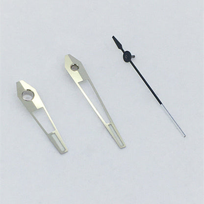 Green luminous watch hands with silver trim for Miyota 8N24 and China Made 8215/2813 movements.