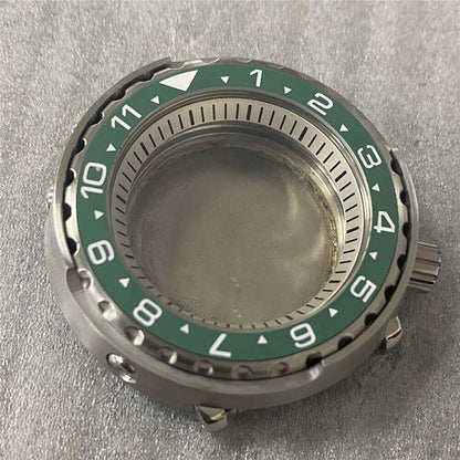 45MM stainless steel watch case with mineral glass and inner ring, compatible with NH35/NH36 movements.