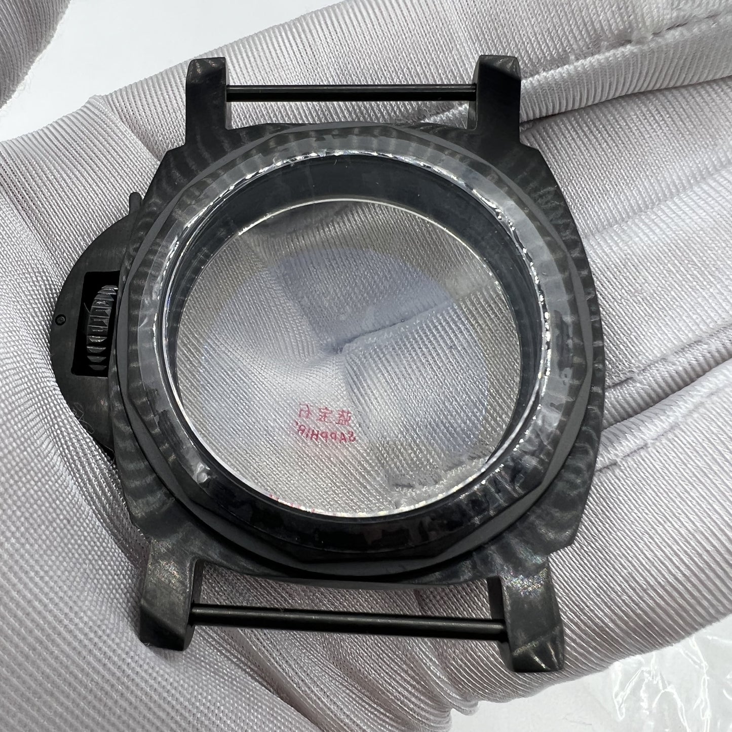 44mm black sapphire watch case, compatible with Seagull ST3600, ST3621, ETA 6497, 6498 models. Durable and sleek.