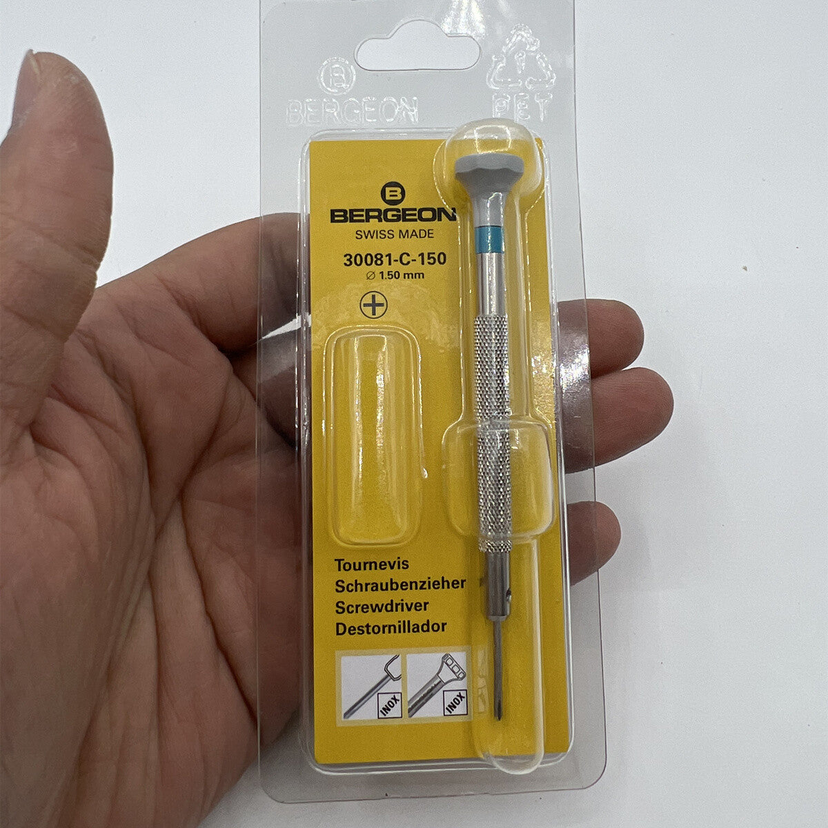 Bergeon 30081-C-150 ergonomic 1.50mm Phillips screwdriver for precise watch accessory repairs.