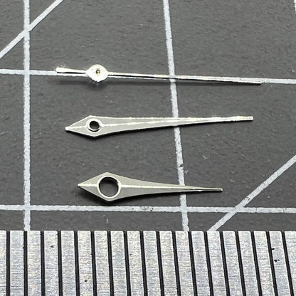 Silver long watch hands set without lume for Miyota 2035, 2115, 2105, 2305 movements, precise fit.