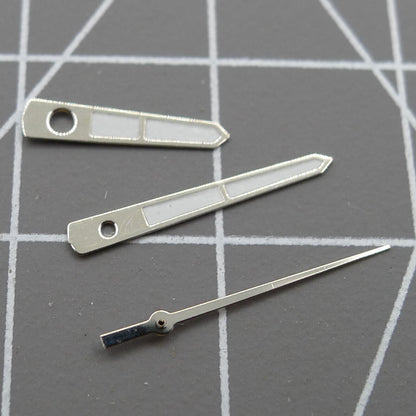 Arrow-shaped silver trim 12mm watch hands for Miyota 2315 and related movements, precise timepiece parts.