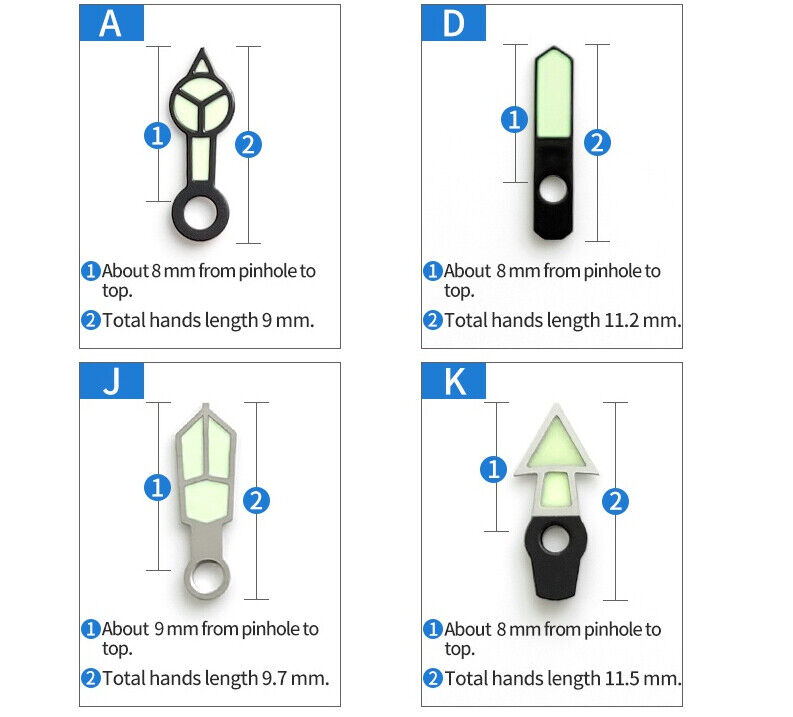Luminous hour hands for SKX007/SKX009 watches with 7s26, 6r15, NE15 movement compatibility.