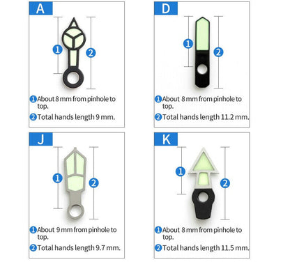 Luminous hour hands for SKX007/SKX009 watches with 7s26, 6r15, NE15 movement compatibility.
