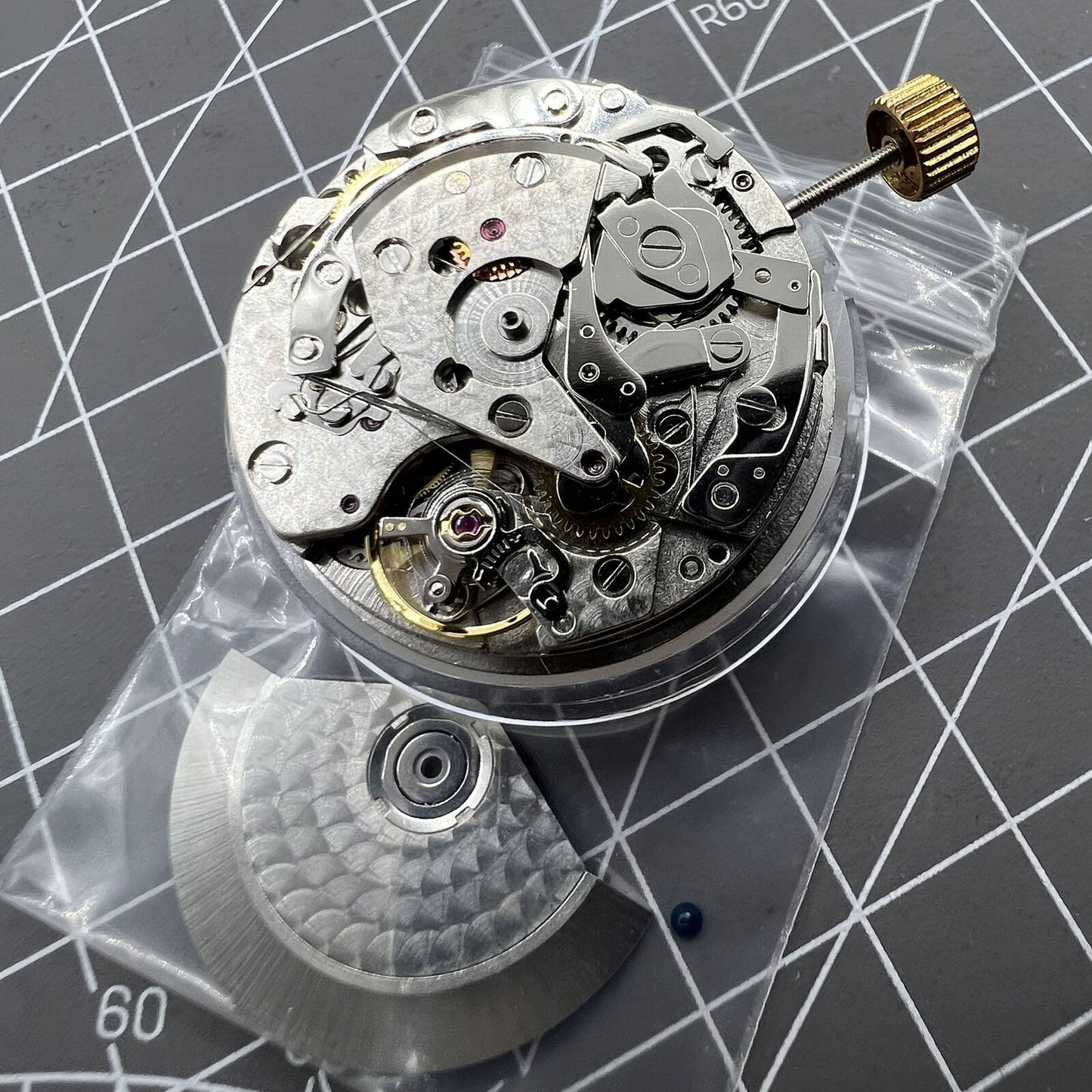 Automatic chronograph watch with ETA 7753 movement and small seconds at 6 o?clock.