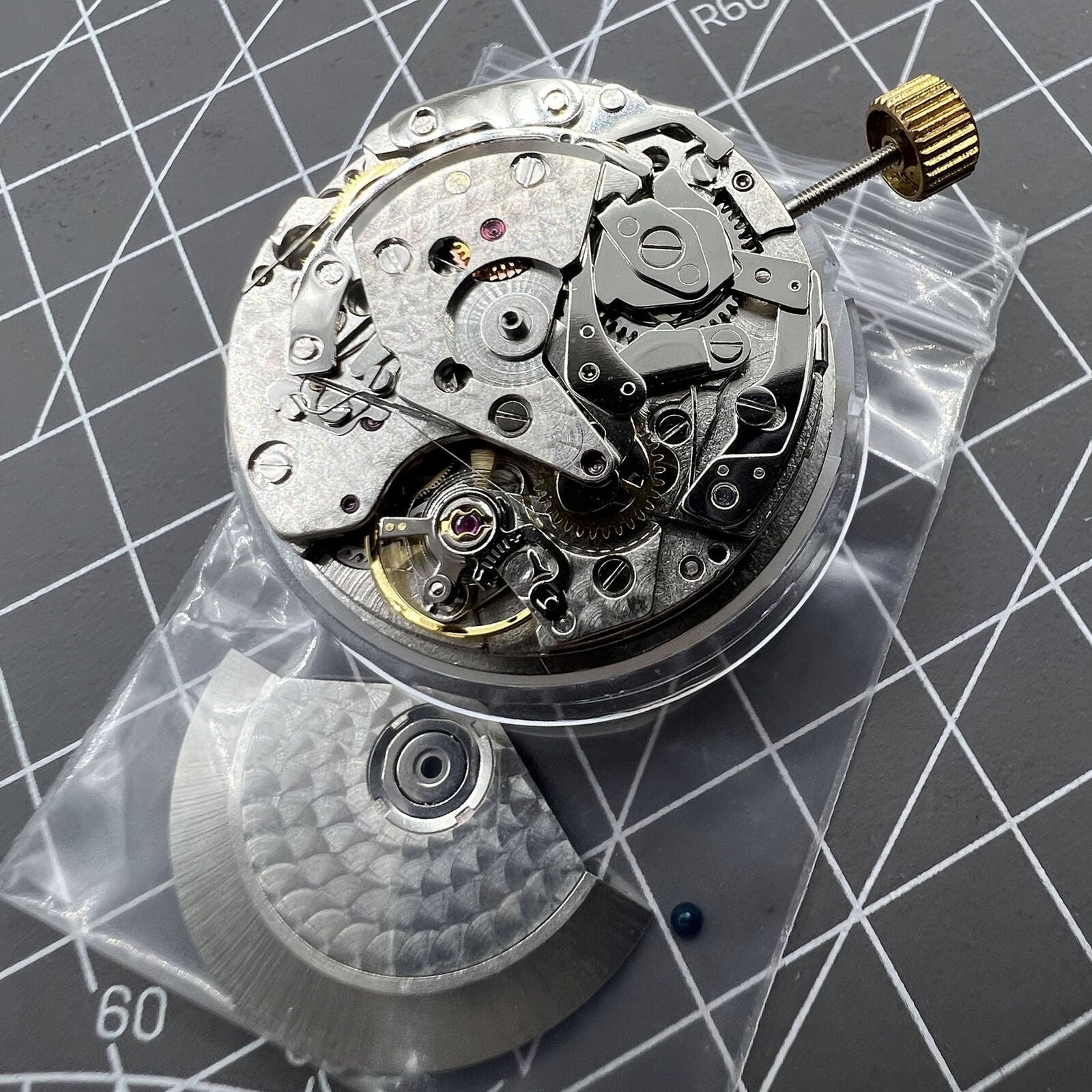 Automatic chronograph watch with ETA 7753 movement and small seconds at 6 o?clock.