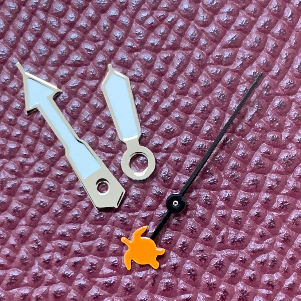 Classic watch hands set for NH35/NH36/4R36 with Turtle and Fish second hands, perfect for custom repairs.