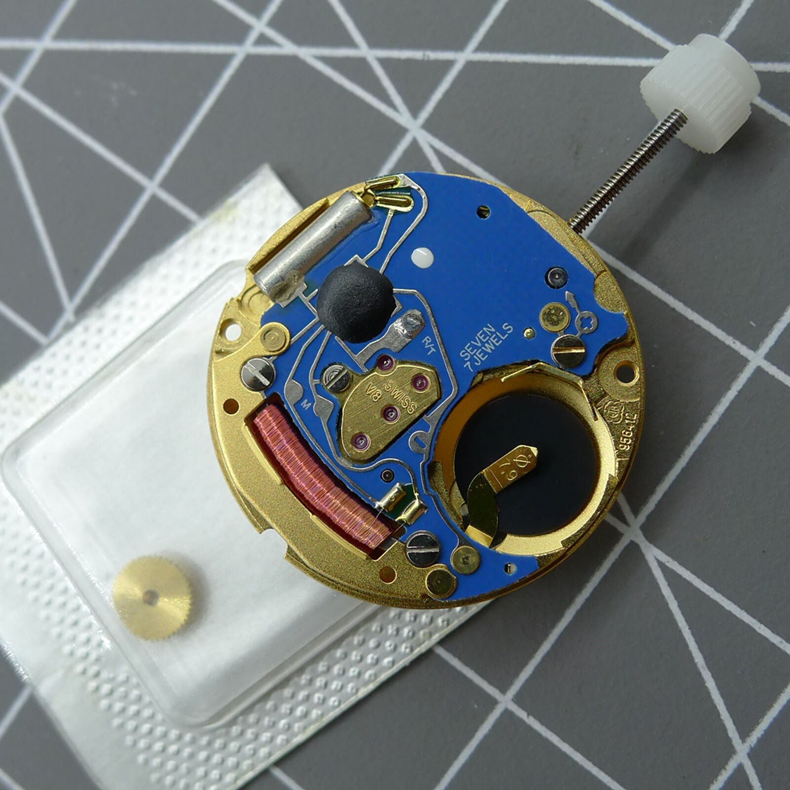 Swiss ETA 956.412 quartz watch movement with date at 6, 3 hands, high-precision Swiss-made ETA accessory for watch repair.