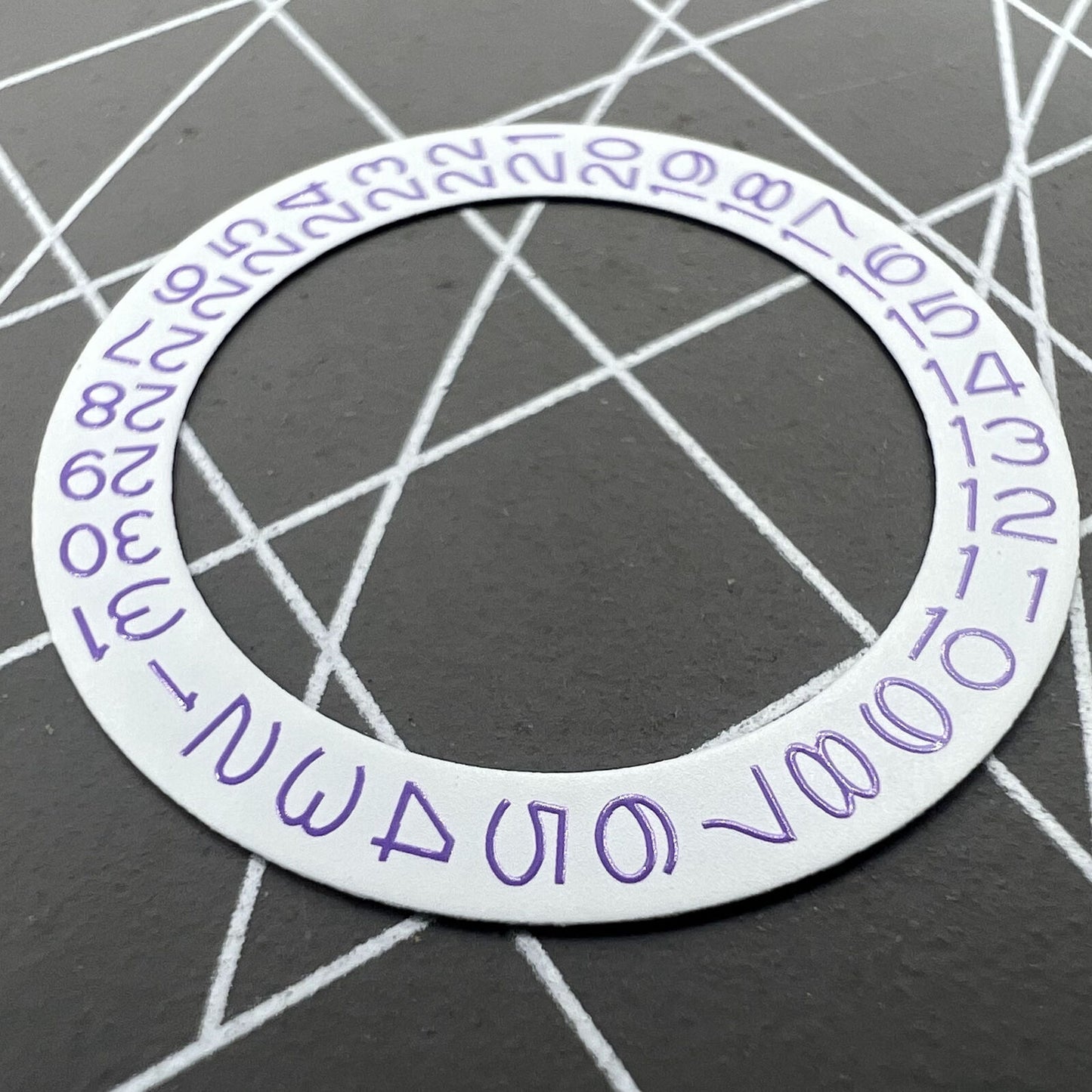 Light purple character date wheel for NH35 NH36 watch movement on white background, compatible with Seiko.