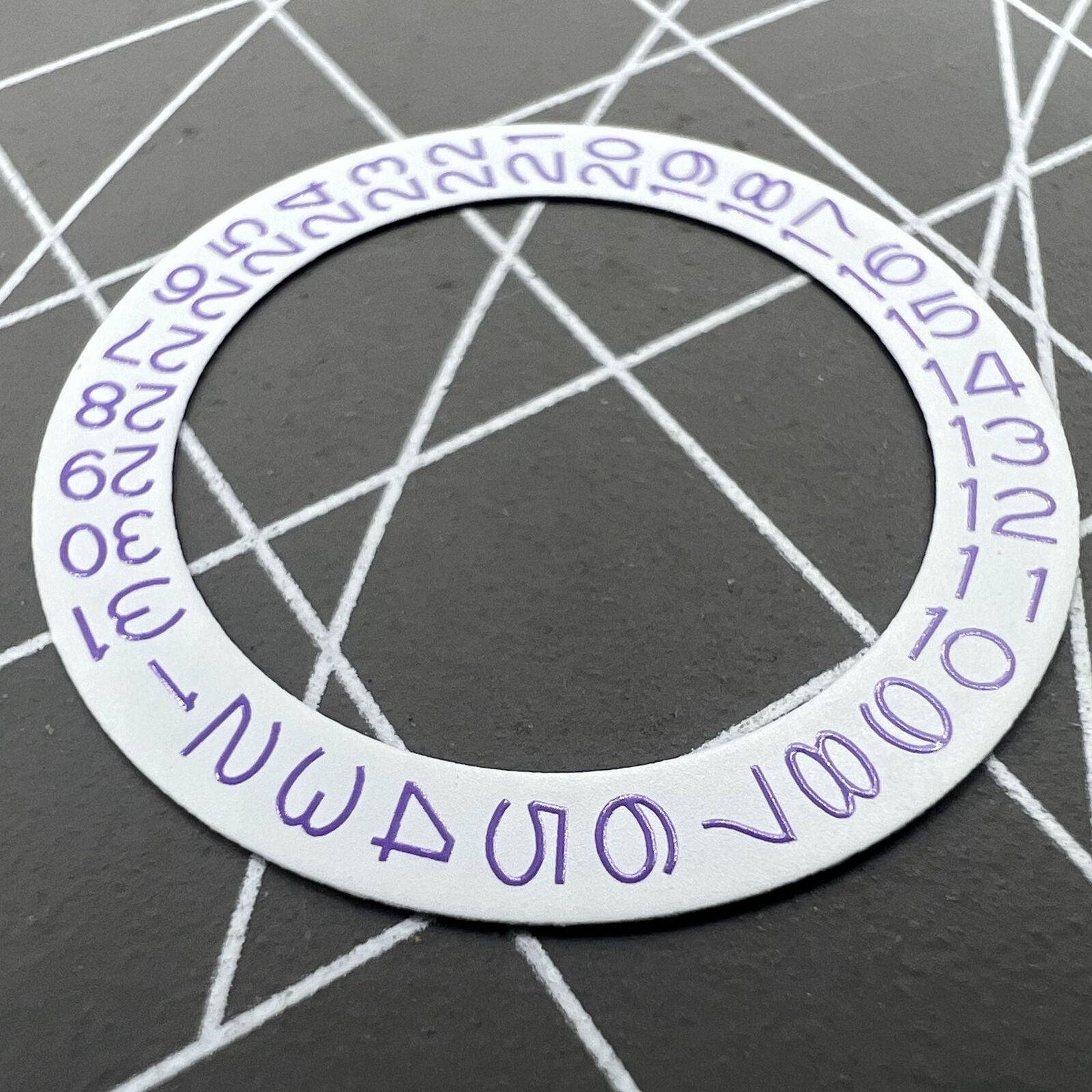 Light purple character date wheel for NH35 NH36 watch movement on white background, compatible with Seiko.