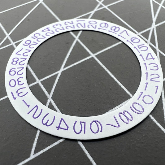 Light purple character date wheel for NH35 NH36 watch movement on white background, compatible with Seiko.