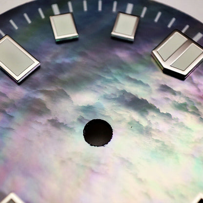 Green luminous meteorite watch dial for NH35 movement, starry sky design.